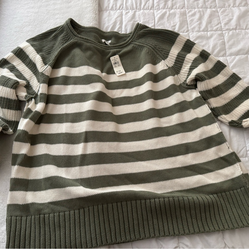 Aerie Olive and White Knit Sweater
